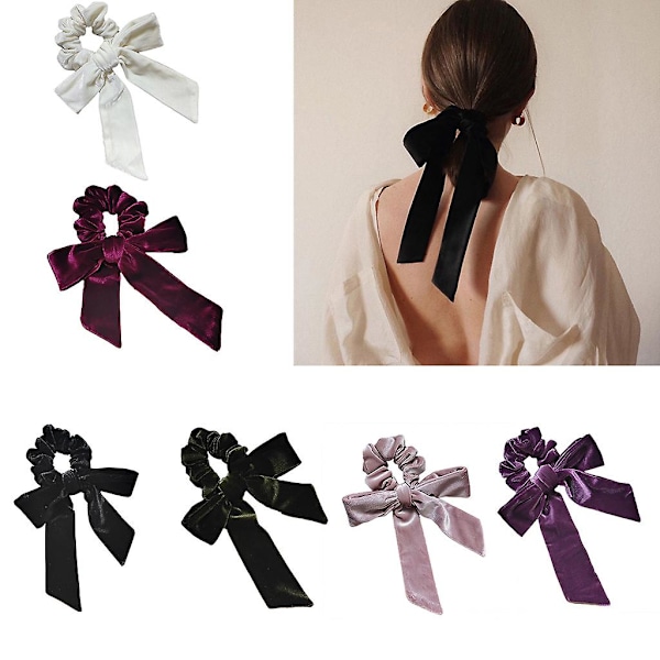 Dam Tjej Sammet Stora Scrunchies Band Streamer Rosett Elastisk