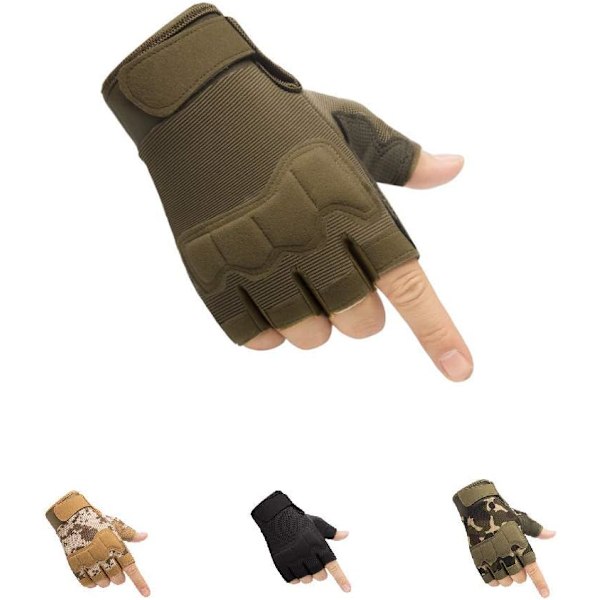 Fingerlösa taktiska handskar, knogskyddande ventilerande lätta militärhandskar för skytte, jakt, motorcykelkörning, klättring Green