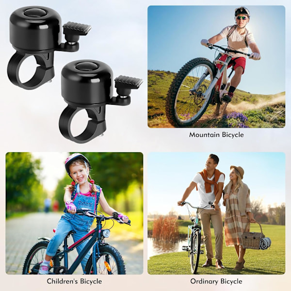 2 stk. cykelklokke, mini cykelklokke, cykelklokker til voksne og børn, høj og skarp lyd cykelklokke til mountainbike, racercykel og BMX Black