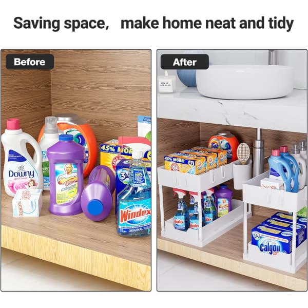 1-pack kök under diskho förvaring 2 nivåer under diskho hylla med utdragbar låda mångsidig badrum under diskho förvaring för Cou vit 1