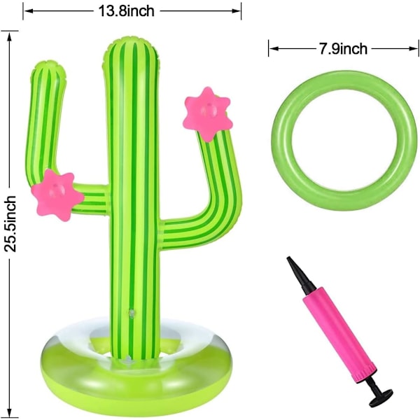 Uppblåsbar kaktusring set 1 st uppblåsbar kaktus 8 st uppblåsbara ringar 1 st luftpump - Kastspel uppblåsbar set för sommarpool