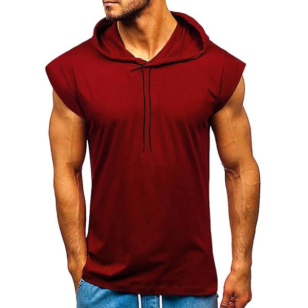 Kortärmad hoodie för män Gym Sport T-shirt linne Wine Red 2XL