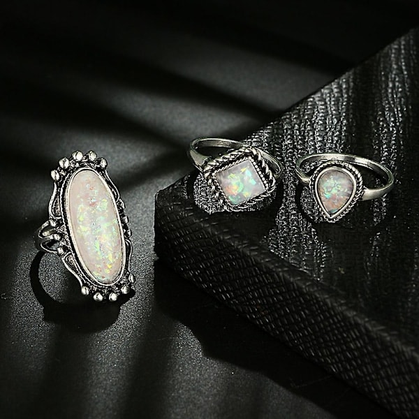 stk/sett Boho Opal Stein Fingerring Over Knoke Bånd Midi Ri