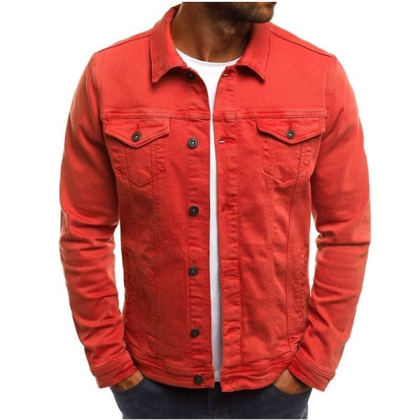 Jeansjacka för män Klassisk Slim Fit Ripped Distressed Casual Trucker Jean Coat Red M
