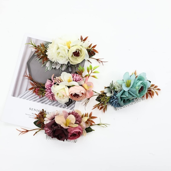 4-pack konstgjorda blommor metall hår sidokammar klämmor blommig bröllop brud huvudbonader hårnålar barrettes bulle chignon håraccessoarer