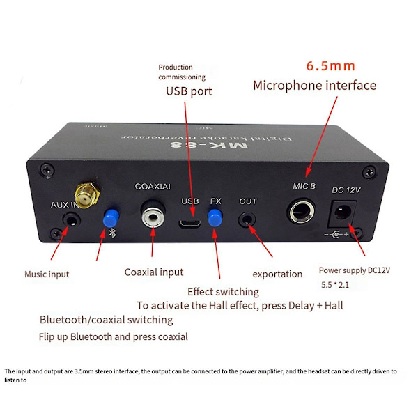 -88 6,5 mm Mikrofon Reverb Effekt Bluetooth Koaksial Dekoder Ste