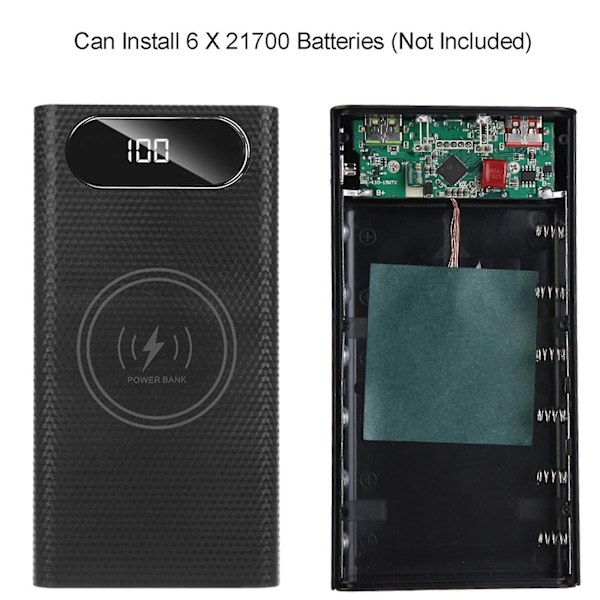 Aftagelig Qc3.0 LCD-skærm DIY 6x21700 Batteri Til Kabinet Strøm