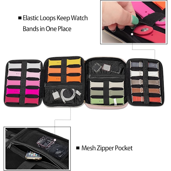 26 Watch Band Travel Case Watch Band Storage Case för alla serier av Watch Bands Watch Strap Organizer, Carrying Case, Bag Only, Misty Rose Misty Rose