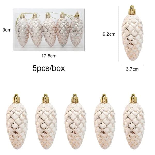 5-pack Julpynt Målade Koniska Tallkottar Hängande Dekoration - Silver Silver