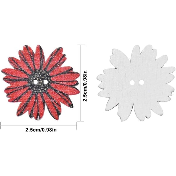 50 Knapper 25mm Tusindfryd Træ Blomst Træknapper Blandet Tilfældig Mode Syning Scrapbog Dekoration DIY Håndværk Tilbehør