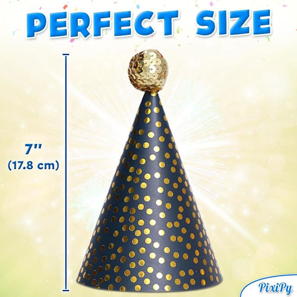Födelsedagspartyhattar - (12-pack, Flerfärgade, 18cm) - Färgglada konformade festliga huvudbonader för minnesvärda fester - Tillbehör & Dekorationer B
