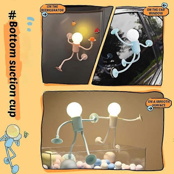 Sød Light Bead-Man Børnelampe - 2024 Udskiftelig Form Light Bead-Man, Mini Bordlampe med Sugekop - WELLNGS Blå Blue