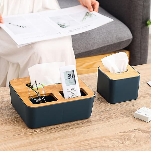 Plast Tissuebox Bambulock Pappersservett Dispenser Organizer