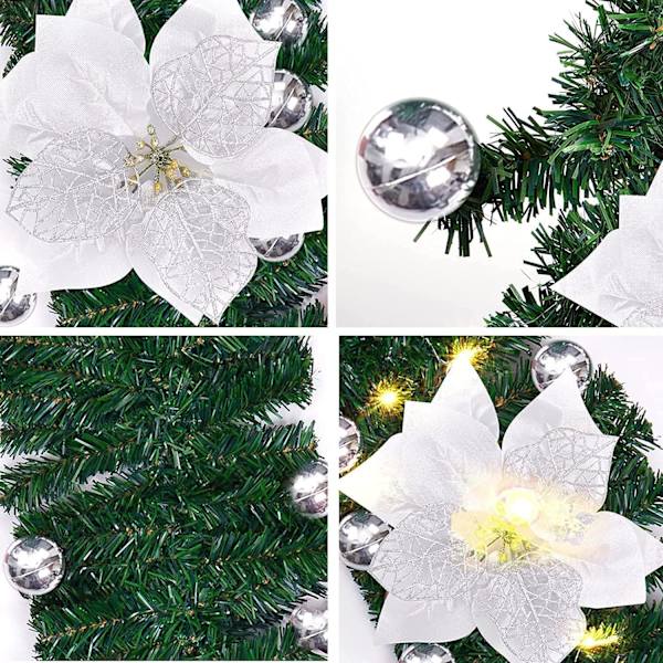 Jouluviiniköynnös LED-valoilla, 2,7 m (9 jalkaa) Keinotekoinen rottinkinen riippuva etuoven viiniköynnös takan portaille kodin koristeluun (hopea) Silver