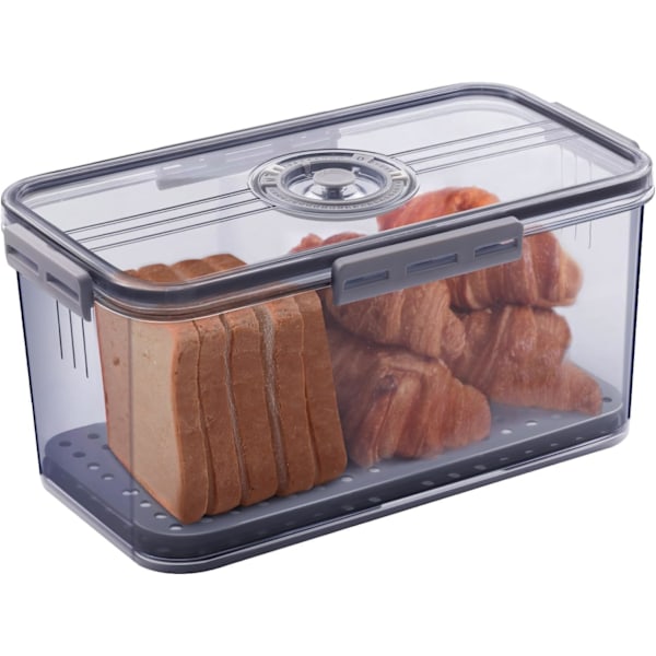 Brödlåda, brödlådor för köksbänk, lufttät, tidsinspelning, brödförvaringsbehållare med lock, brödhållare för hembakat bröd, munkar och kakor (grå) Grey