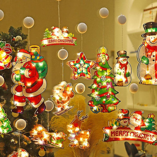 Jul Fönster Decor Lights, Sucker Fönster hängande ljus String Julfest Dekor Present Elk * Sleigh Santa