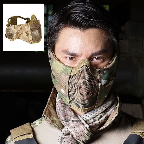 Mesh Mask, Halv ansiktsmask med öronproppar för CS/Jakt/Paintball/Skytte DD