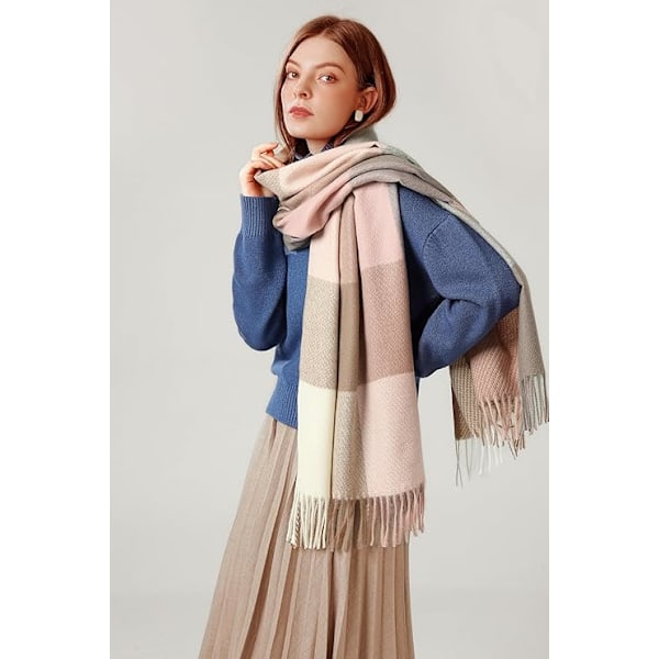Tørklæde til kvinder Vinter Tartan Wrap Lang Spinding Kvaster Sjal Stola Damer Varmt Tørklæde Pink