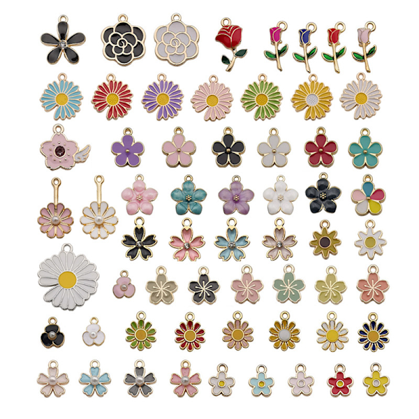 60 blomster charms til øreringe og halskæder