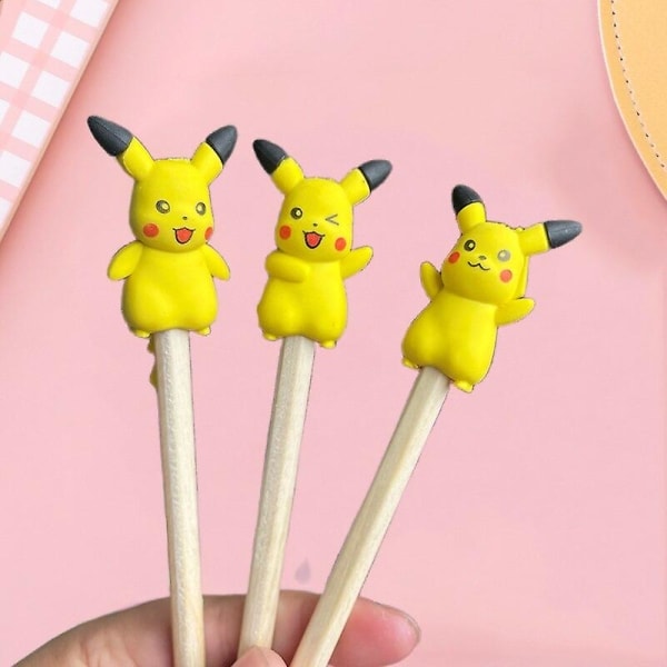 6 st Pikachu 3d modell suddgummi tecknad anime pluggbar penna suddgummi gummi kreativ skola korrigering tillbehör för barn present 4pcs-popsicle