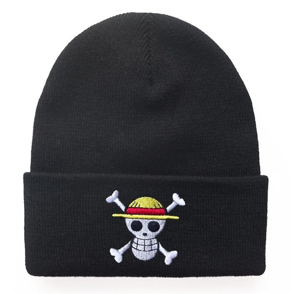 One Piece Anime -teemainen Pirate Monkey D. Luffy -kuvioinen pipo miehille naisille unisex talvella lämmin käännettävä pehmeä joustava neulottu pipo musta Black