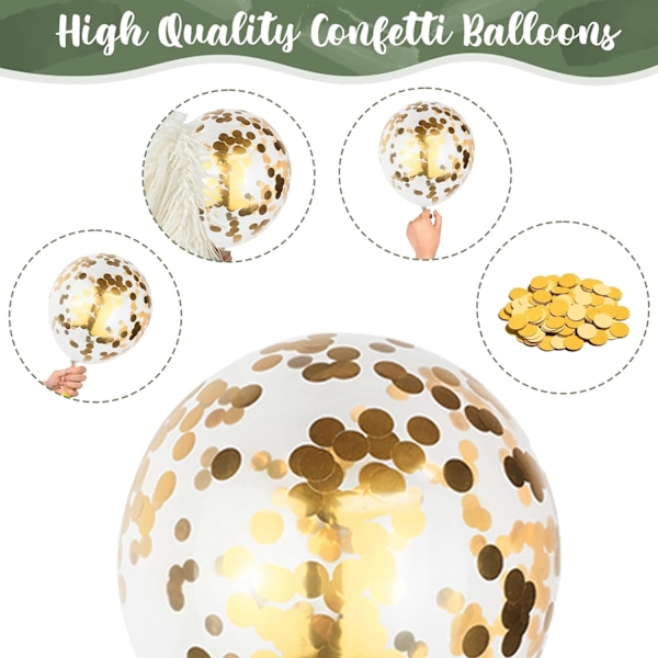 12 tommer Oliven Grøn Hvid Metallisk Guld Konfetti Latex Ballonsæt, Retro Grøn Guld Balloner til Piger Kvinder Fødselsdag Bryllup Jungle