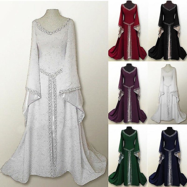 Medeltida renässans vintage klänning för kvinnor för Halloween festkostym Cosplay Purple XL