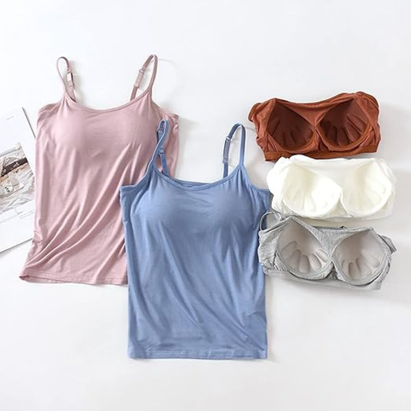 2-delt sett med polstrede camisoletopper for kvinner, størrelse L - Army Green Camisole og Caramel Camisole, egnet for fôr eller bruk alene Army Green and Caramel L