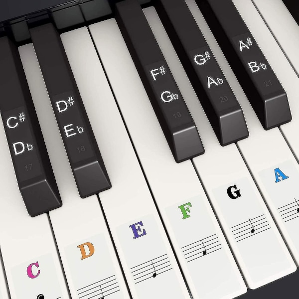Färgade pianoklistermärken för 49, 54, 61, 88 tangenter, färgglada pianoklistermärken Ersättningsdekaler för pianonoter för klaviatur
