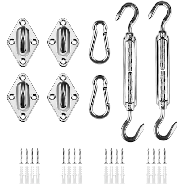 Markisfäste Set, Tunga Solsegel Rostfritt Stål Hårdvara Kit för Trädgård Triangel och Fyrkant, Solsegel Fästtillbehör carabiner-2