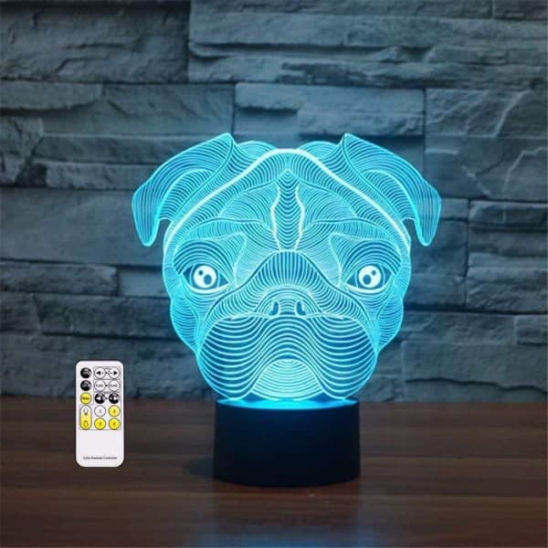 3D optisk illusion mops hund sensor natlampe med smart til