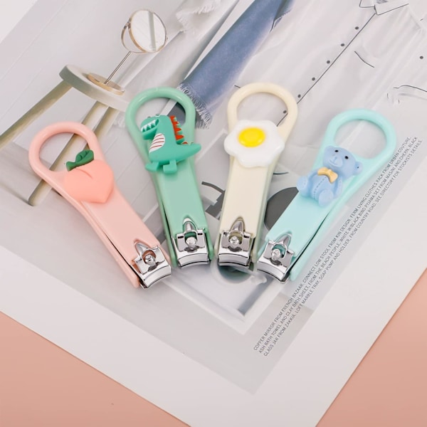Nagelklippare Set, 4 st Rostfritt Stål Nagelklippare Tecknad Nagelklippare Vassa Söta Björn, Dinosaurie, Persika, Pocherat Ägg Nagelklippare Set