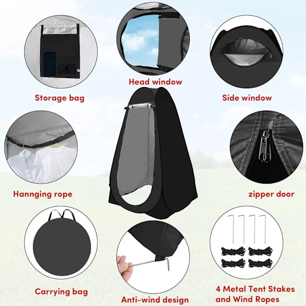 Bærbart utendørs instant pop-up telt privat camping dusjrom toalett garderobe, lengde: 1,2 meter, bredde 1,2 meter, høyde 1,9 meter