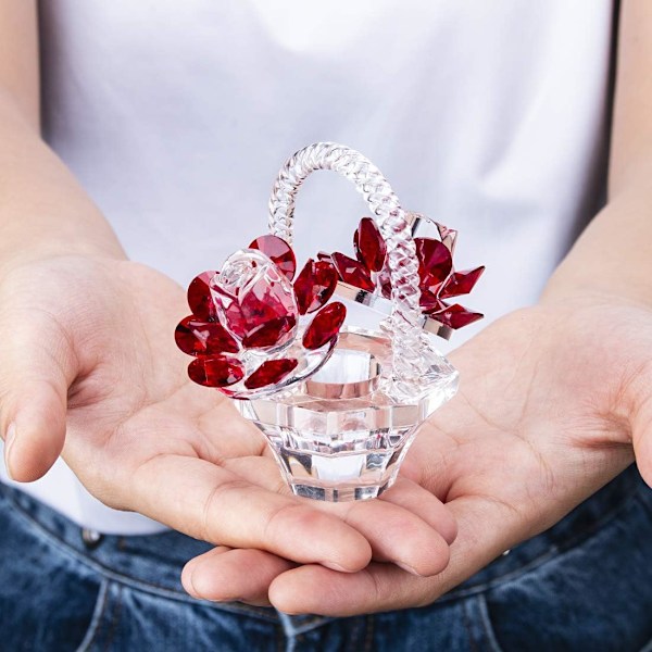 Cyrstal Ros Vas Figurin Glas Ros Ornament, Kristall Blomsterkorg Brevpress, Gåva till Mamma