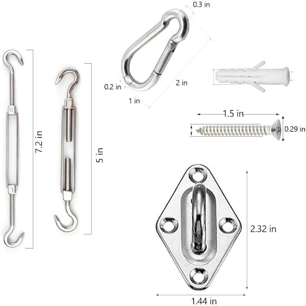 Hardware-sæt til solsejl 5 tommer til installation af trekantede og rektangulære solsejl, 304 rustfrit stål, 80 stk.