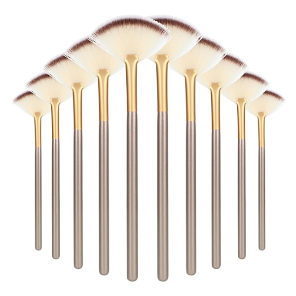Fan Børster til Ansigtsbehandlinger, Ultra Tynde Bløde Ansigts Fan Applikator Børster Professionel Blandings Makeup Børste med Komfortabelt Træhåndtag 10 pieces