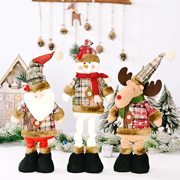 Jul Retro Snøfnugg Rutete Stoff Teleskopisk Dukke Hotell Kjøpesenter Juledekorasjoner Juledekorasjoner
