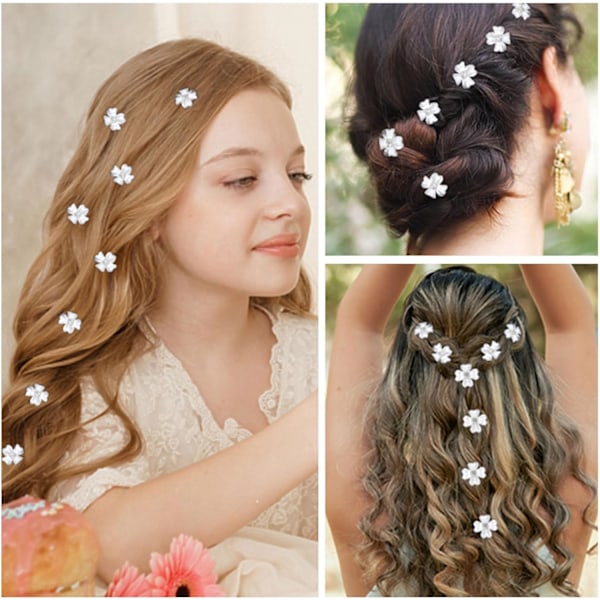 10 stk. Mini Hvite Blomst Rhinestone Hårspenner, Små Dekor Hårspenner til Bryllup, Mini Blomst Hårspenner, Hårflette Dekorasjoner for Søte Jenter