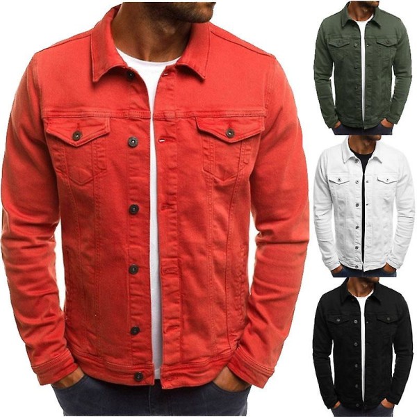 Jeansjacka för män Klassisk Slim Fit Ripped Distressed Casual Trucker Jean Coat Red XL