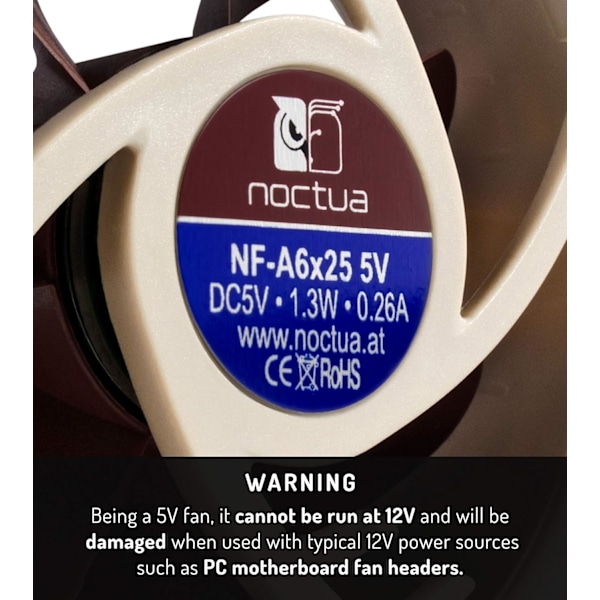 NF-A6x25 5V, Premium Tyst Fläkt, 3-Pin, 5V Version (60mm, Brun)