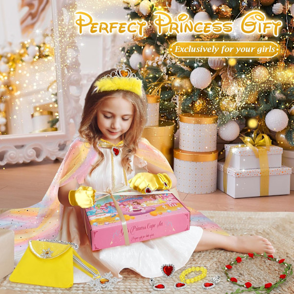 Prinsesscape-set, 12 st Prinsessklänningar Utklädningskläder för Liten Flicka, Prinsessklänningar för Flicka 3-8 År Födelsedagspresent