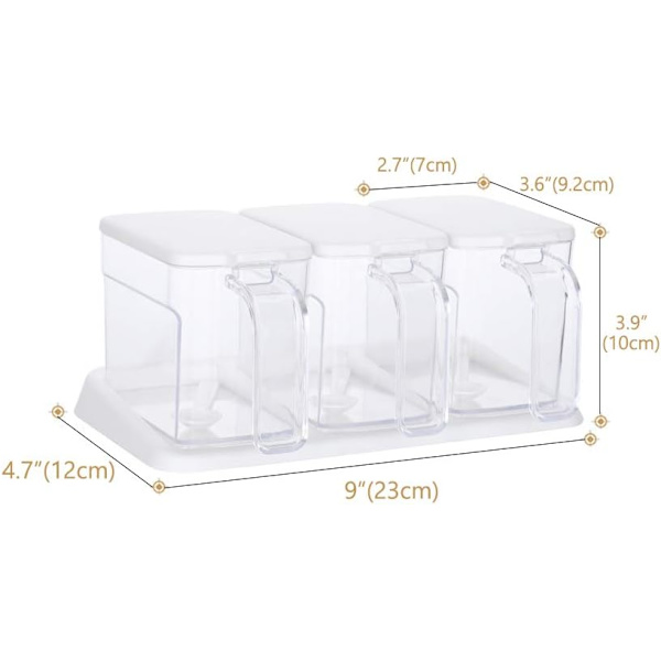 Transparent kryddbox, 3 transparenta kryddförvaringsbehållare för kryddor, salt, sockerflaskor, kryddburkar (med sked)