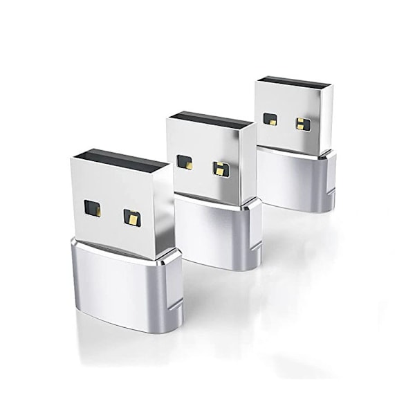 USB till USB C-adapter, USBC hona till A hane OTG-laddare typ C-omvandlare för Apple Watch Ultra iWatch 7 8 9 10, iPhone , Plus Pro Max, AirPods 3 Silver 3pc