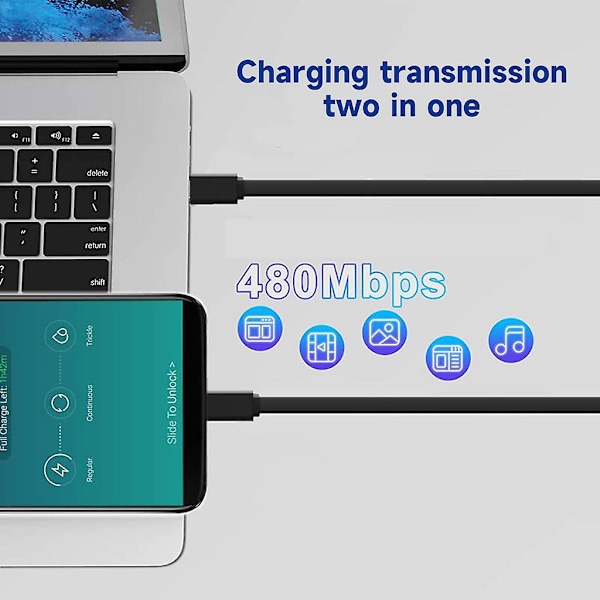 PD 60W USB-C Datakabel, Snabb laddningskabel för bärbar dator med Typ C