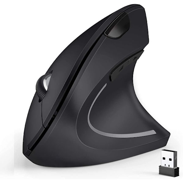 Ergonomisk mus, 2.4G optisk trådløs vertikal mus med 6 knapper - 3 justerbare DPI 800/1200/1600 for bærbar PC, datamaskin, stasjonær, notebook, etc. Battery