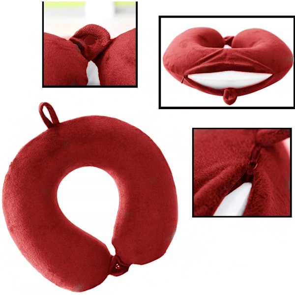 Resekudde - Nackkudde i Memory Foam, Lyxig Lättviktig Kompakt Camping Snabbpack, Sovkudde (Röd) Red