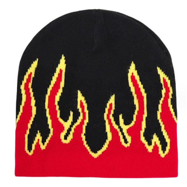 Tjock Varm Öronmuff Beanie Hatt Män Vinter Flamma Tryck Cykling Stickad Hatt Kläder Tillbehör Röd red