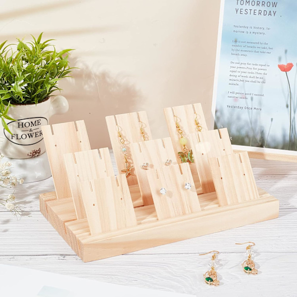 Øredobber Halskjede Display Stativ, Holder med 9 stk Øredobber Papp Øredobber Stativ i Tre for Øredobber Smykker Display Vise Frem Salg Håndverksmesse