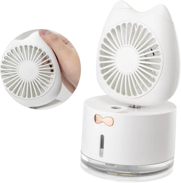 Luftfugtende ventilator USB-ventilator mini sommer ventilator hvid kat ventilator
