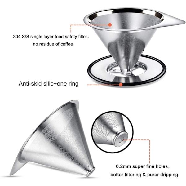 Kaffe filter 1-4 koppar, rostfritt stål handbryggt kaffekanna filterkopp droppfilter pappersfritt filter